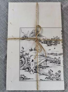 中文古诗词仿古卷黑白画新中式麻绳手札老书卷 复古装饰纸卷书页