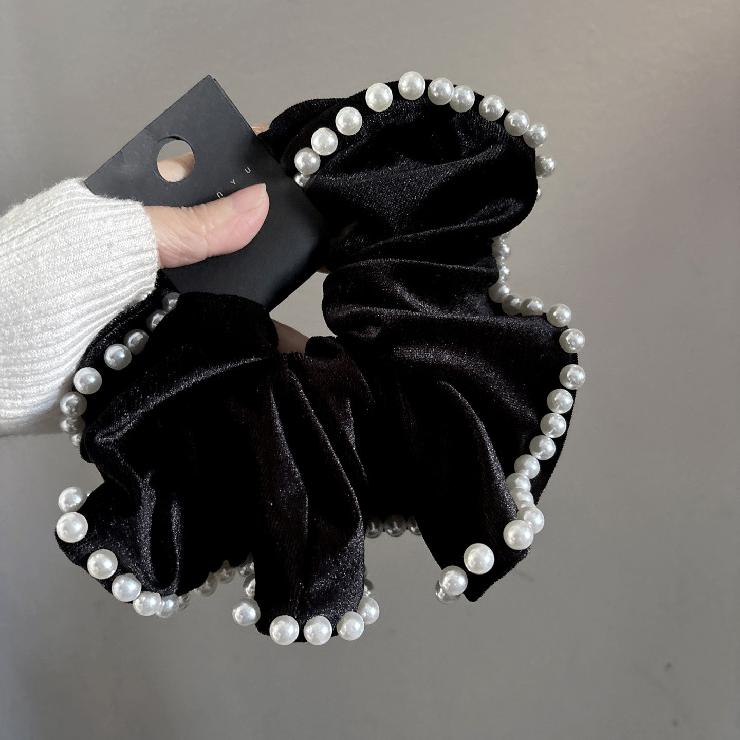 丝绒发圈大肠圈珍珠头绳发绳发饰日韩简约气质黑色绒面头花头饰女