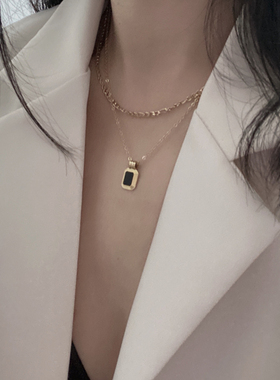 欧美设计感双层叠项链ins钛钢