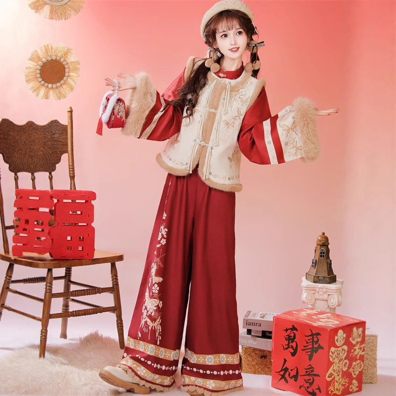 原创新中式汉服女2025新款冬季加绒日常可上班穿的改良宋裤套装,女装/女士精品,汉服套装,淘宝优惠券,粉丝福利购,淘宝优惠卷
