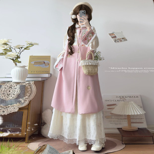 洛竹原创新款汉服女粉黛长款比甲蛋糕裙改良国风套装新中式秋冬款