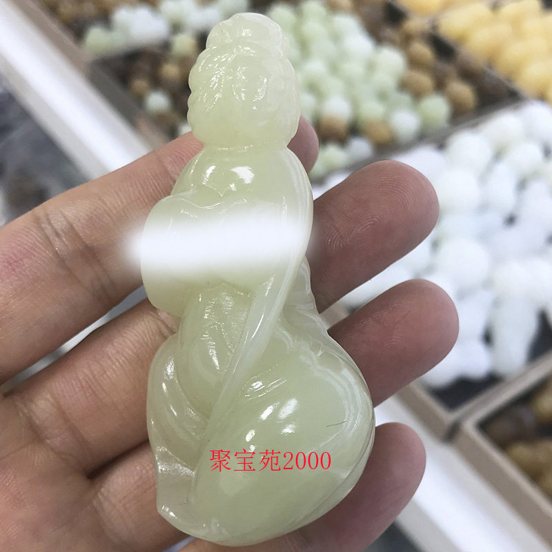 天然阿富汗青白玉美人如玉手把件玉石精雕美女把玩件文玩盘玩收藏图片