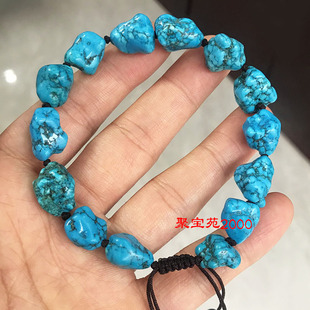 天然原矿高瓷高蓝绿松石手链男女随形原石单圈手串男女款 玉石手饰