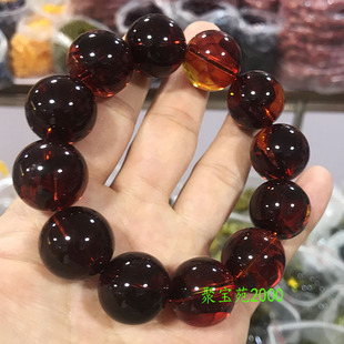 天然缅甸琥珀蜜蜡茶珀手链精雕金纹蜜粽珀蓝珀手串单圈男女手饰品