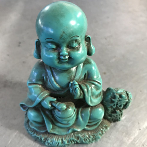 天然原矿童子佛做旧绿度玉石雕件
