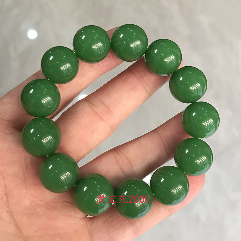 天然和田玉碧玉色圆珠手链菠菜绿碧玉男女霸气手串仿玉石原石手链