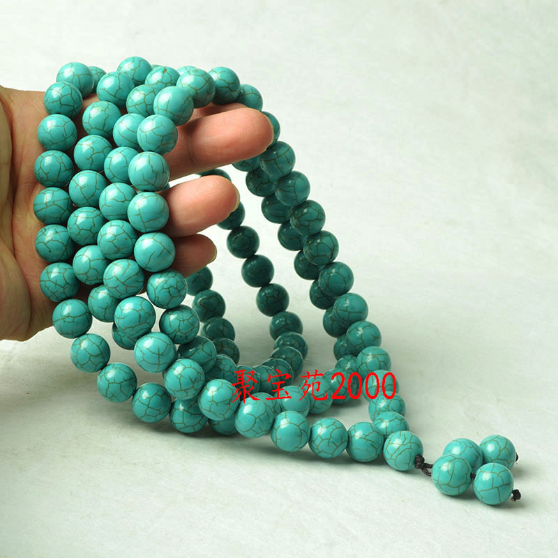 原矿高瓷绿松石圆珠108项链