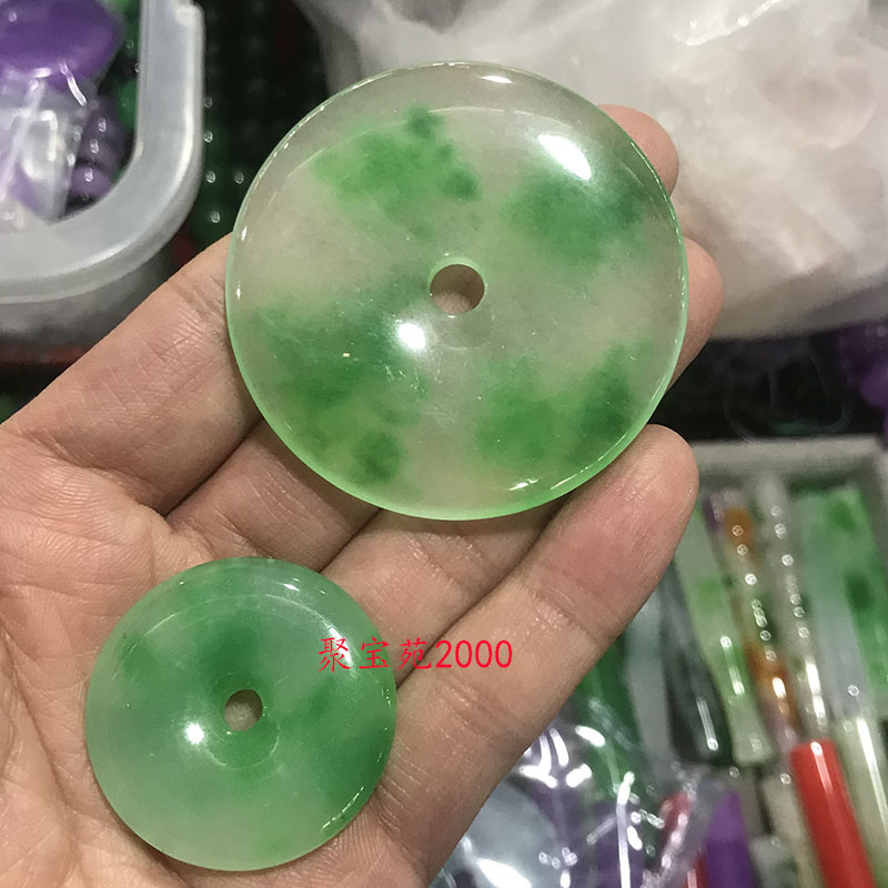 天然冰糯种飘绿平安扣吊坠翡翠色玉石男女保平安玉坠福扣玉壁挂件