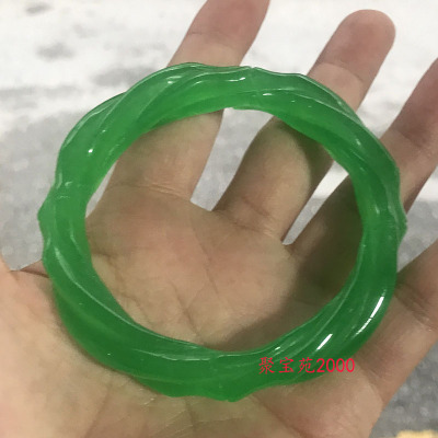 仿古玩清宫款麻花满绿翡翠色镯子玉石手镯绞丝螺旋纹古典老玉手环