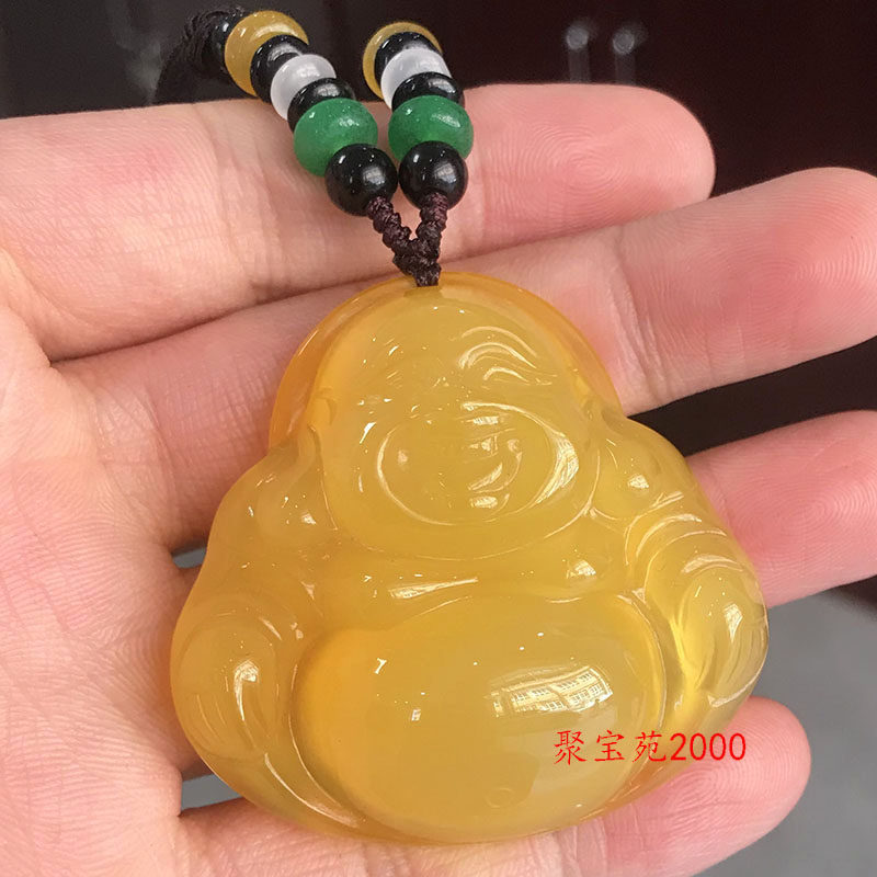 天然黄玛瑙佛吊坠男女护身玉髓佛公玉坠冰种玉石转运大肚佛毛衣链