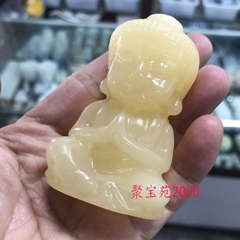 天然黄龙玉原石精雕宝宝佛手把件桌面摆件黄玉立体如来佛手玩把件