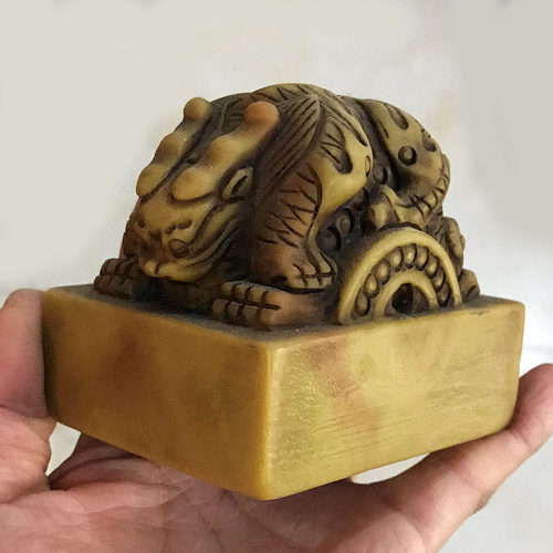 黄龙玉雕刻神兽玉章仿古做旧古玩双兽玉印章玉玺篆刻定制家居镇宅