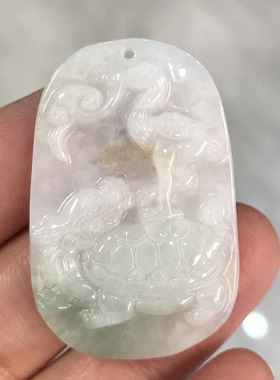 天然翡翠A货独占ao头吊坠翠玉龙龟仙鹤挂件龟鹤献寿玉坠男女玉牌