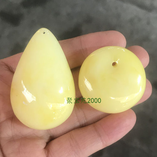 波罗的海白花蜜水滴吊坠琥珀蜜蜡文玩配饰平安扣毛衣链蜜蜡公主扣
