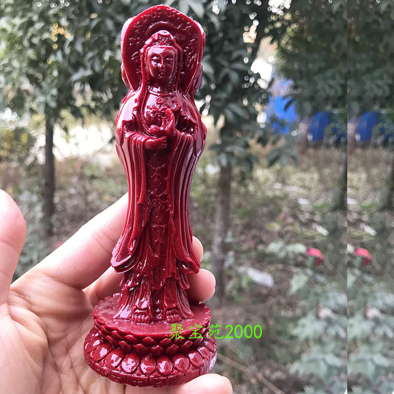 朱砂三面观音菩萨摆件紫金砂西方三圣观音像车载摆设蛇年佛像神像