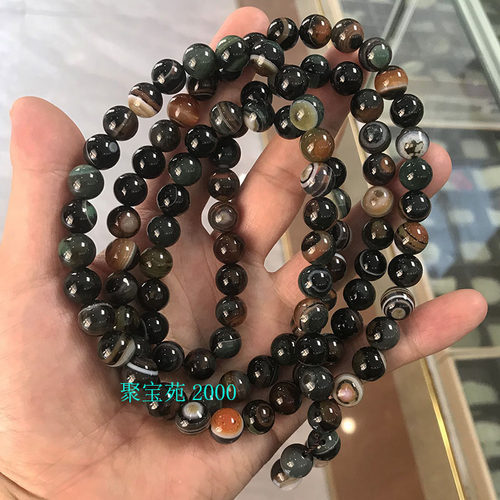 天然缠丝玛瑙佛珠项链盘玩把玩念珠108颗10玉髓圆珠手串多圈手链