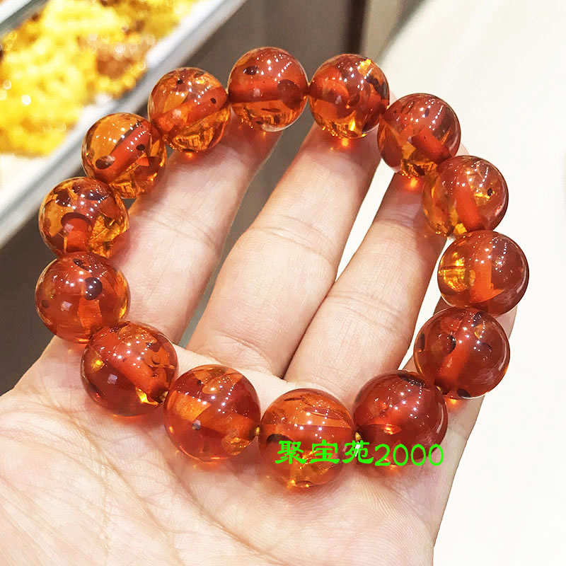 天然琥珀手链波罗的海花珀血珀圆珠手串大气蜜蜡金珀单圈饰品礼物