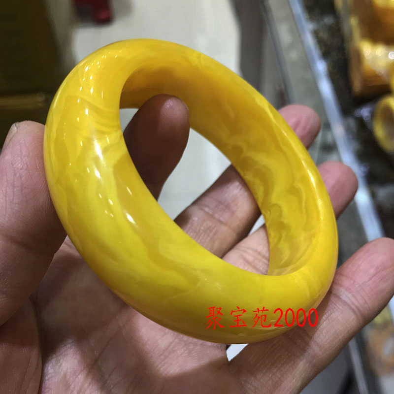 飘花鸡油黄老蜜蜡手镯蜜蜡琥珀