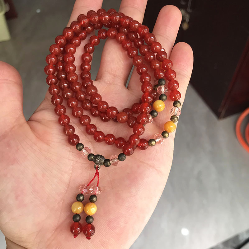 天然巴西红玛瑙108粒多圈手链念珠项链真品水晶圆珠手串佛珠手饰