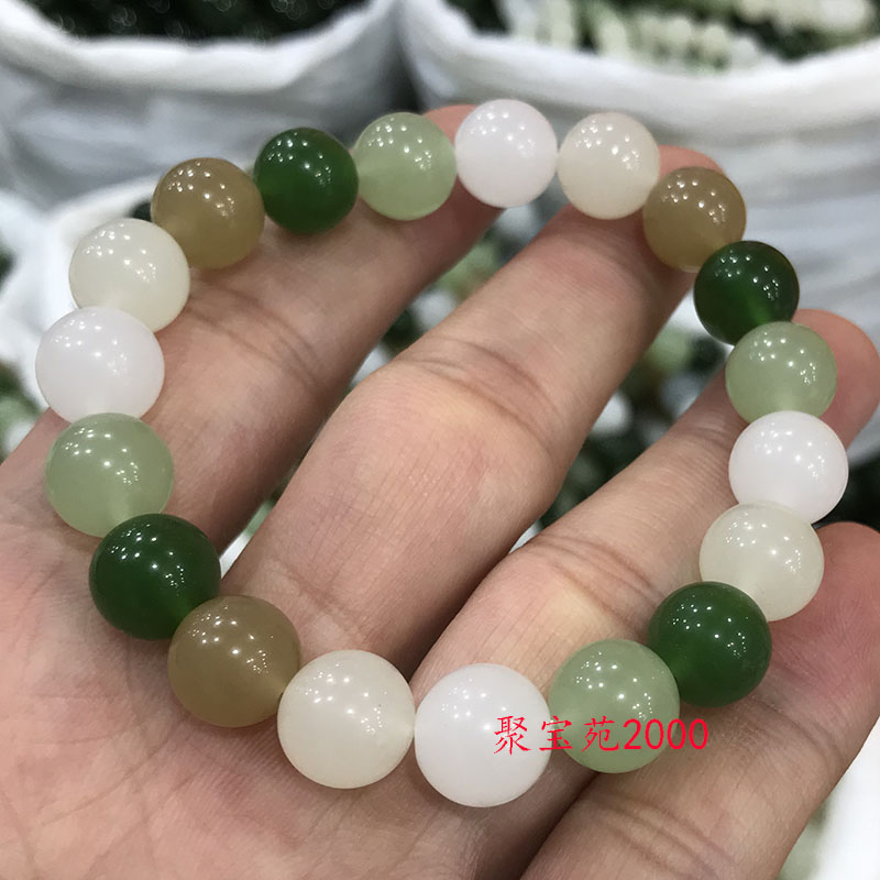 新疆和田玉多宝手串精致碧玉圆珠手链睛水白玉单圈手饰男女款首饰