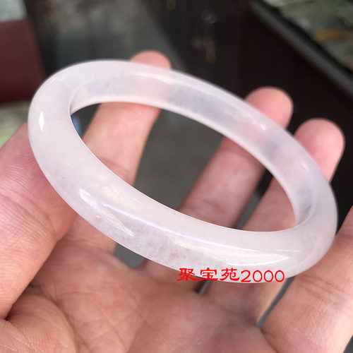高冰种天然水沫玉冰透白月光翡翠色石英岩玉平安玉镯女士窄条手镯