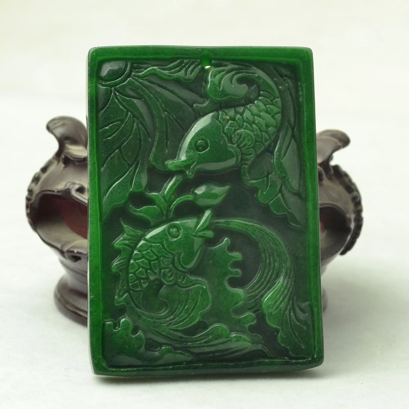 天然干青把件男款铁龙生翡翠双鱼牌子挂坠玉石年年有余手把件项链