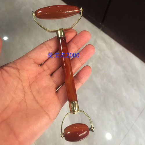 天然红玛瑙面部瘦脸滚轮美容仪脸部眼部双头玉石按摩仪推脸按摩棒