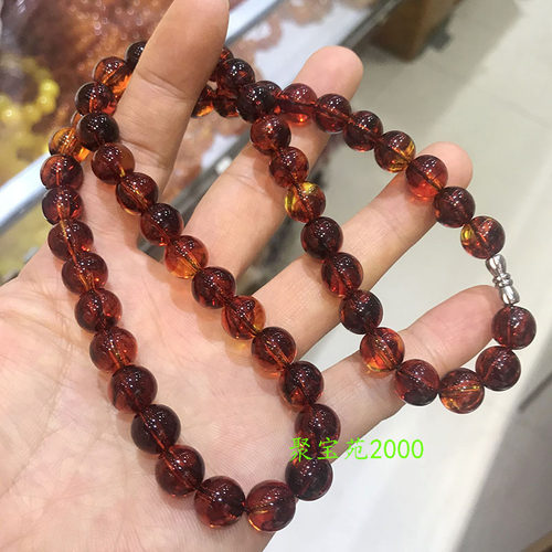 天然缅甸琥珀蜜蜡项链棕珀圆珠挂链茶丝珀蜜蜡毛衣链锁骨链妈妈链
