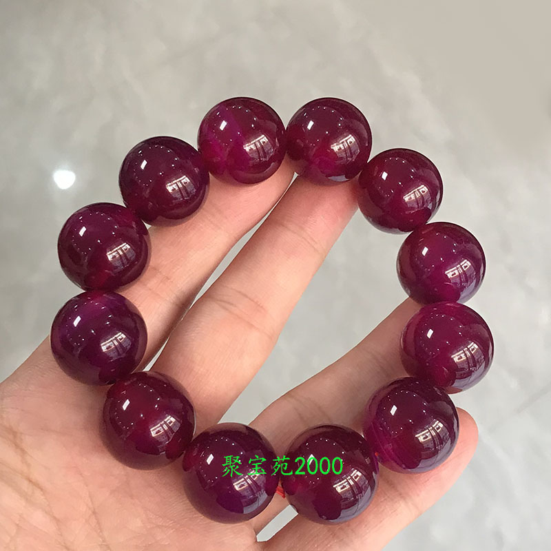 紫玛瑙手链男女士单圈霸气玛瑙玉髓手串转运原矿玉石佛珠念珠盘玩