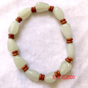 正品新疆和田玉手链籽料原石随形手串男女原石手链橄榄核隔珠带证