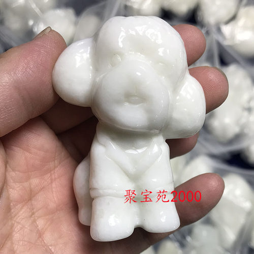 天然西安活玉蓝田玉狗狗小摆件立体精雕泰迪狗手把件男女萌宠把玩