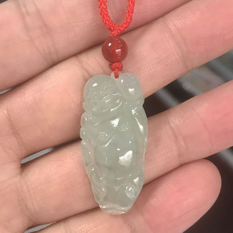 天然冰种老坑翡翠佛公吊坠女缅甸玉石A货笑佛挂坠弥勒佛挂件狐品