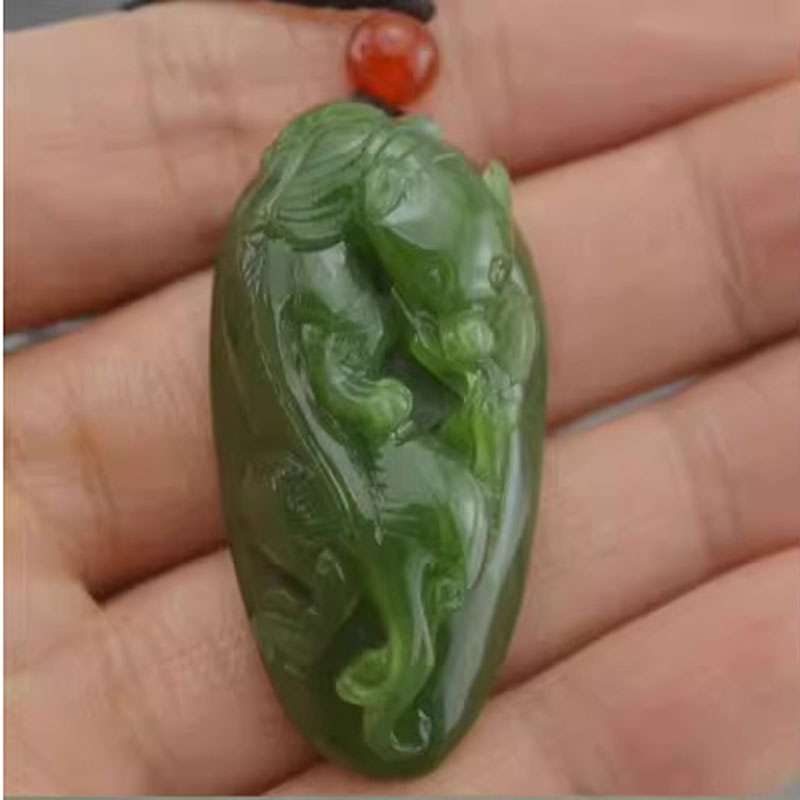 天然新疆和田玉碧玉貔貅吊坠男女款皮丘玉坠真玉玉牌玉石招财项链