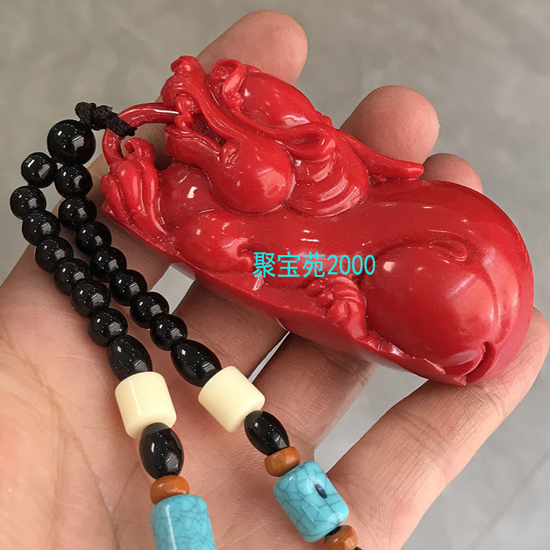 南红玛瑙貔貅手把件仿柿子红神兽招财皮休手玩件玉石摆件文玩把玩
