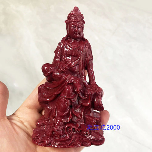 紫金砂原矿朱砂观音摆件观世音菩萨桌面摆饰车载平安摆饰家用佛像