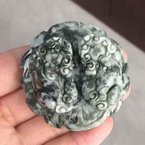 天然独山玉精雕双貔貅招财护主皮带扣独玉母子皮丘男士腰带扣腰牌