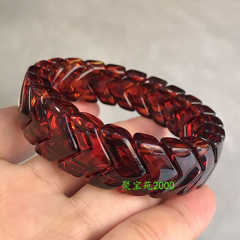 新款缅甸琥珀蜜蜡手排单圈金绞蜜心形手链仿茶丝珀节节高升手饰品