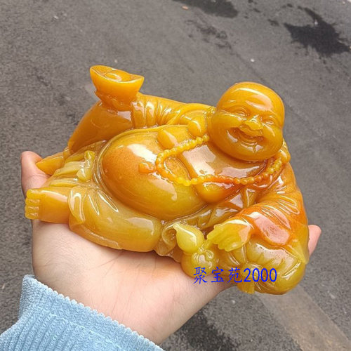 黄龙玉笑佛摆件汽车装饰摆件