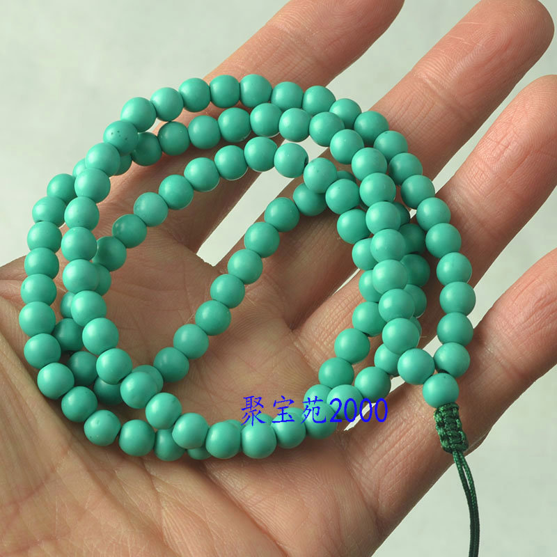 湖北原矿高瓷绿松石圆珠108颗项链佛珠多圈手串手链仿玉石挂绳链