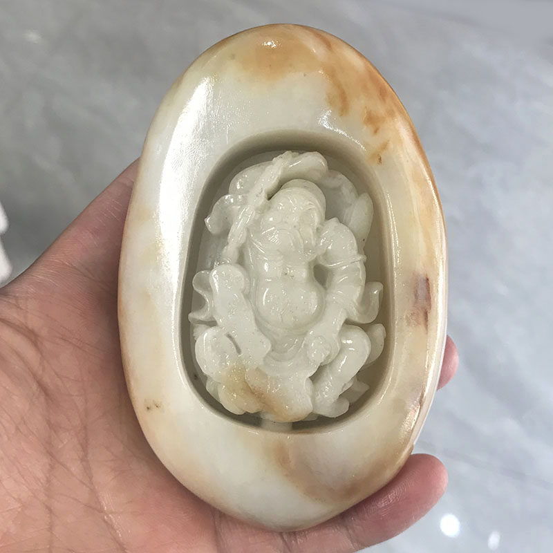 天然新疆和田玉青白玉钟馗把件籽料带皮钟馗赐福摆件天师钟馗护身