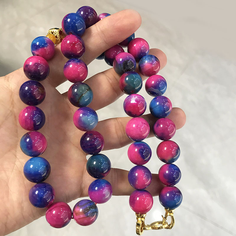 老料舒俱来项链女天然苏纪石皇家紫圆珠玉项链多彩玛瑙挂链锁骨链