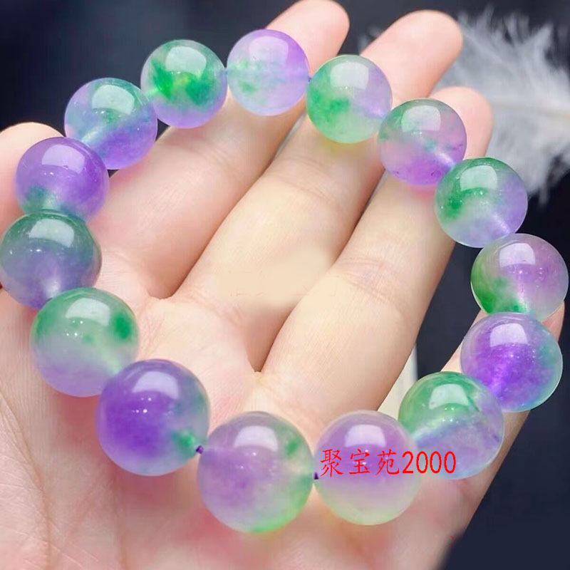 缅甸翡翠色手链石英岩玉飘花手饰