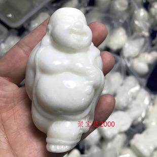 天然蓝田玉弥勒佛手把件男女玉石财神把玩件寿星佬平安护身盘玩件