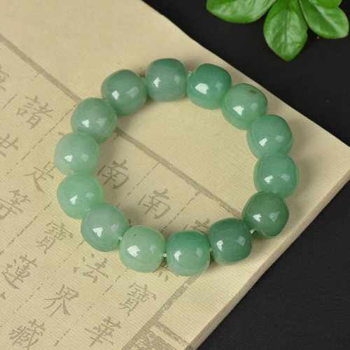 天然东陵玉老型珠手链男女水晶玉石散珠串珠手串翡翠色玉单圈饰品