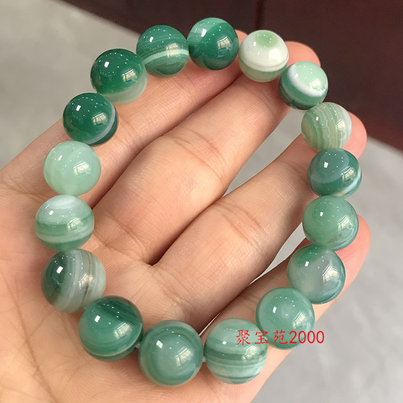 原矿绿玛瑙缠丝手链玉髓水晶圆珠串珠单圈天眼手串复古文玩手饰品
