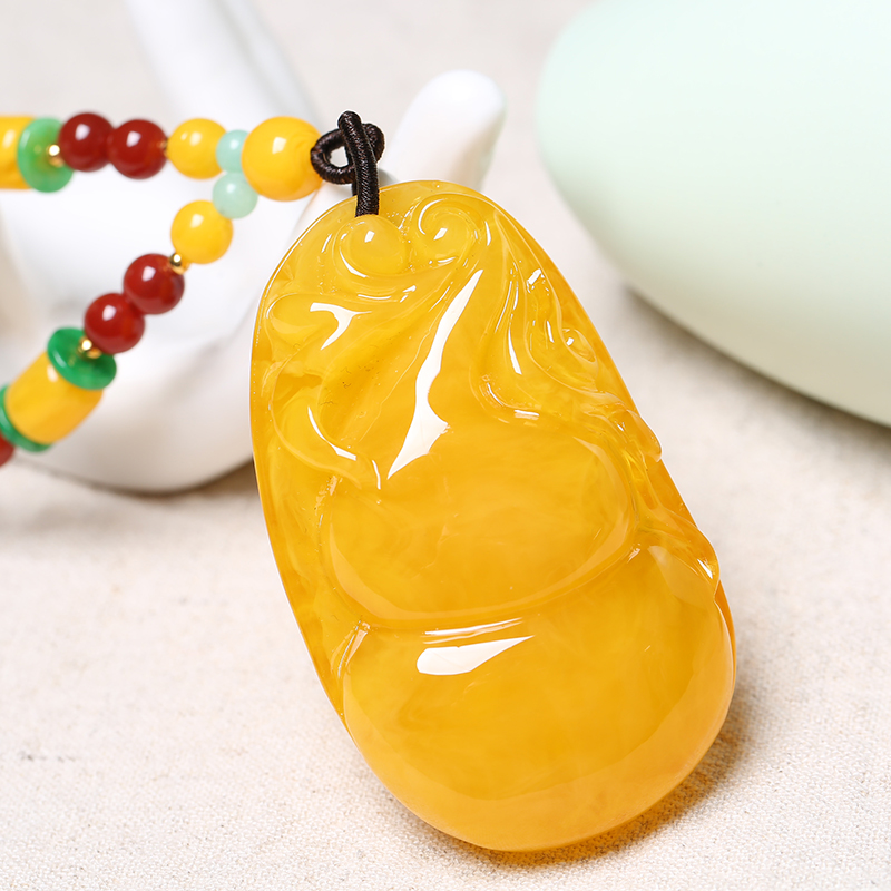 老蜜蜡雕刻男女款情侣琥珀毛衣链