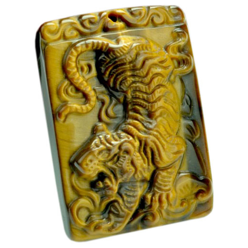 天然虎眼石吊坠男士款生肖虎玉牌黄金老虎项链虎睛石吊坠老虎挂件