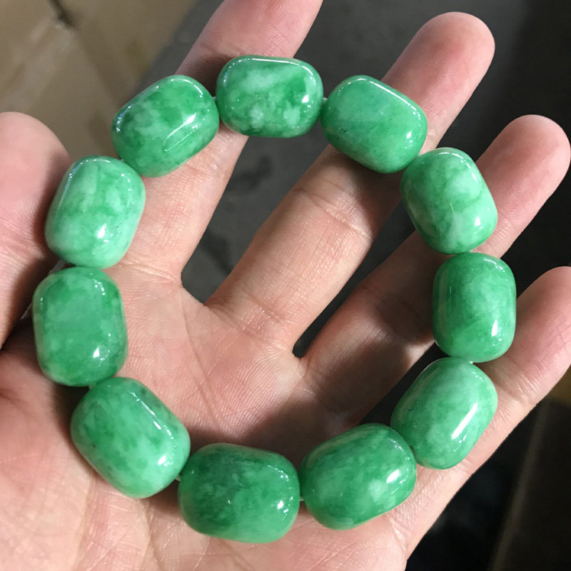 天然韩玉路路通手串马来玉桶珠手链男女款绿玉石手链佛珠手串通