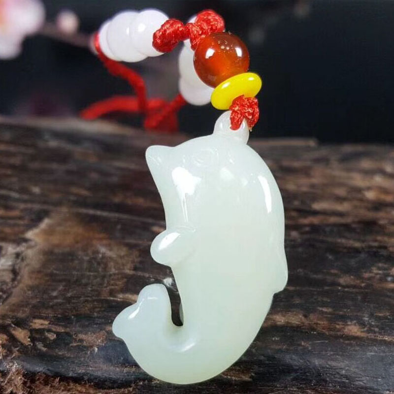 新疆和田玉白玉小海豚玉坠天然玉石和田玉海豚吊坠珠宝饰品带证书