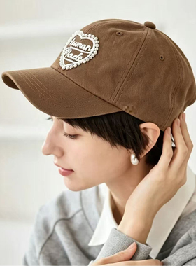 重工刺绣棒球帽女鸭舌帽珍珠爱心弯檐棒球帽淑女甜美显白遮阳帽